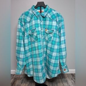 Wrangler Men's FR - Teal Plaid Long-Sleeve Shirt